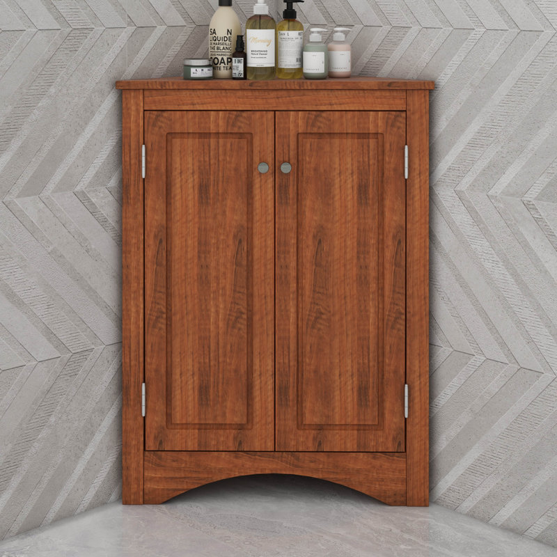 Armoire de rangement triangulaire pour salle de bain avec étagères réglables, version autoportante idéale pour la cuisine