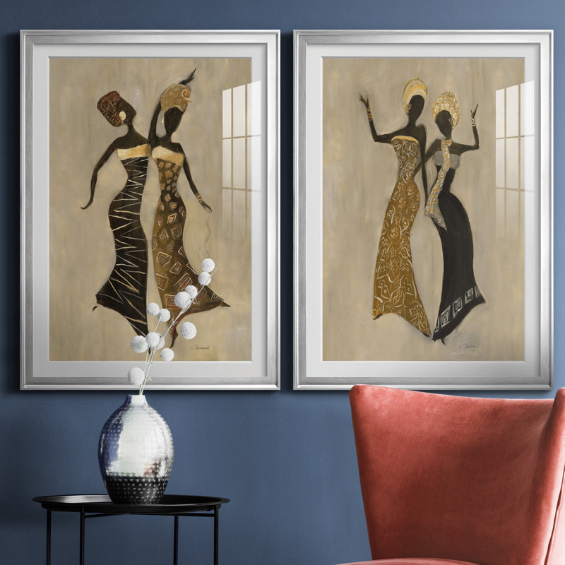 «Celebration I», ensemble de 2 reproductions d'art, H 26,5 po x l 73 po x P 1,5 po, Papier avec cadre argenté, Blanc