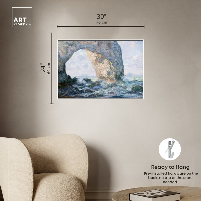 Art mural Monet The Manneporte Etretat par Art Remedy, Cadre blanc, H 25 po x l 31 po