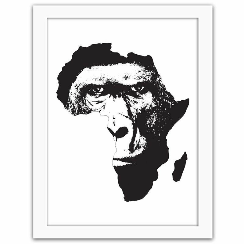 Gerahmtes Poster Eine Illustration eines Gorillas vor dem Hintergrund von Afrika