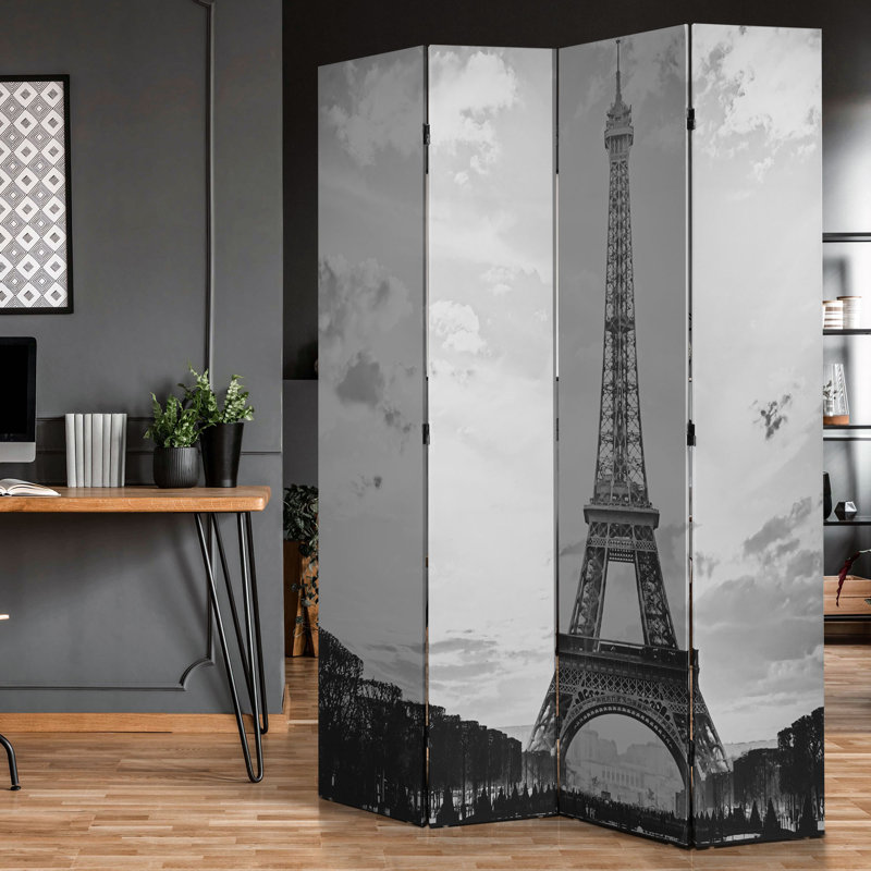Cloison pliante double face en toile l 63 po x H 70 po Margerie, Tour Eiffel et vélo Notre Dame