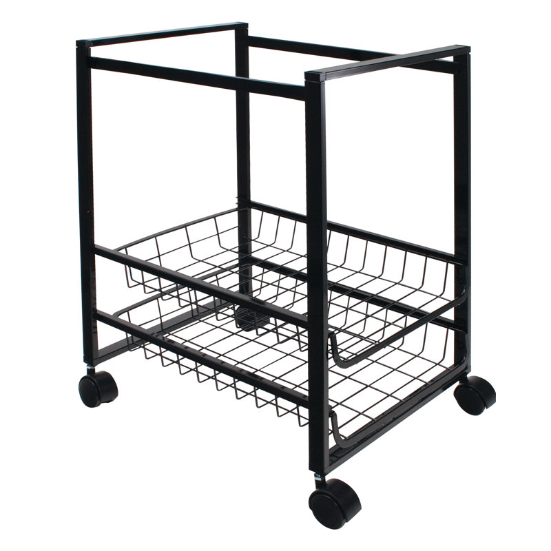 Compact Black Steel Mobile File Cart with Dual-Wheel Casters