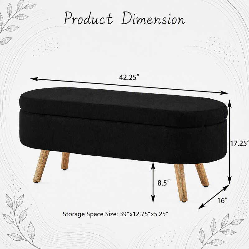 Banc de rangement avec repose-pieds ovale Luxury, Noir, Noir