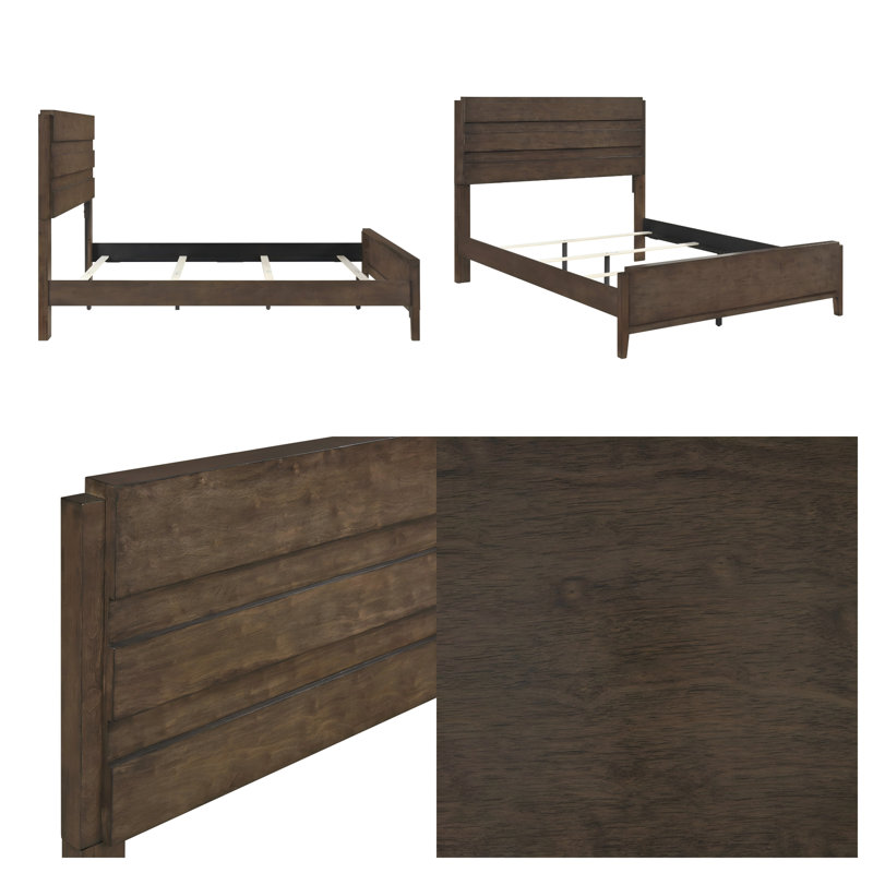 Cadre de lit très grand classique classique - noyer foncé, lit à panneau en bois d'hévéa massif, mobilier de chambre durable, aucun sommier tapissier requis