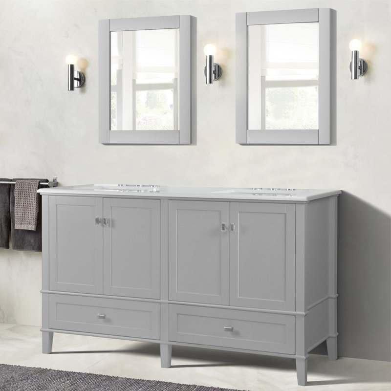 61” Double Vanity With Quartz Top, Light Gray