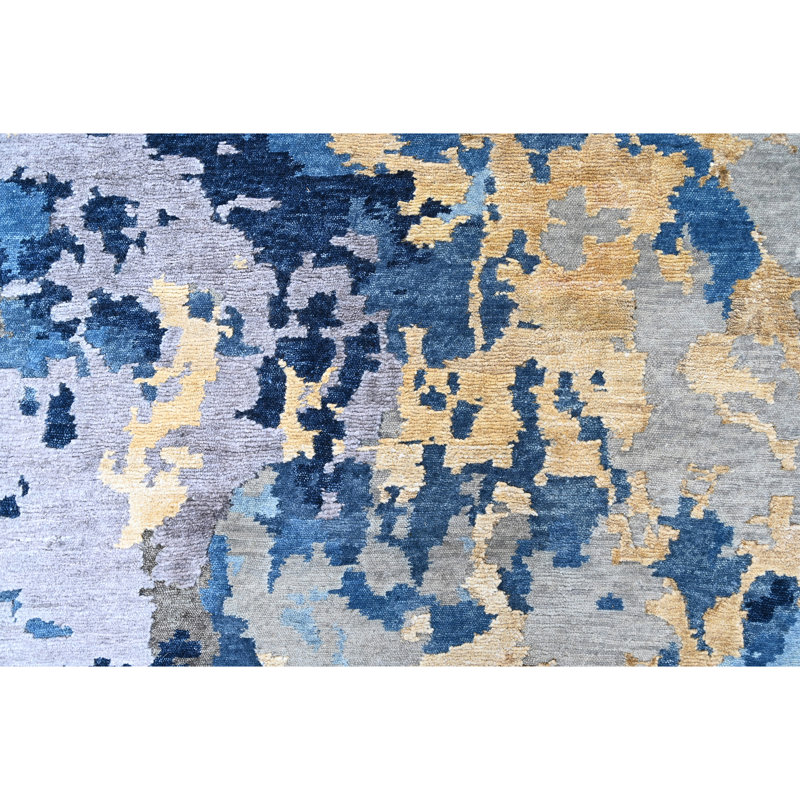 Hand Knotted Abstract Area Rug in Blue/Gold/Red/Gray, Rectangle 12' x 15'