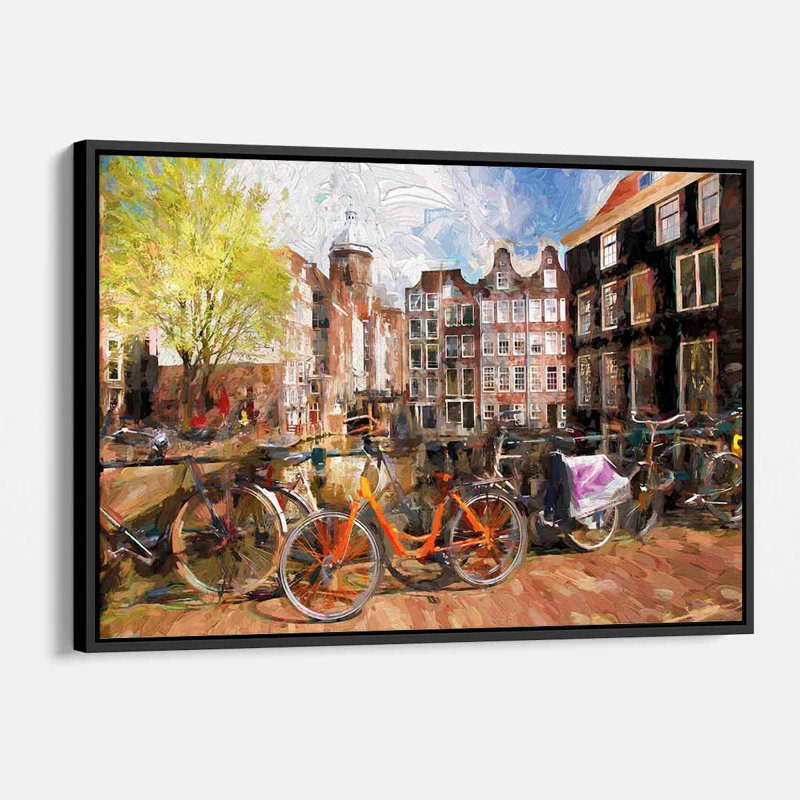Ariyella multicolore Amsterdam sur toile, H 12 po x l 16 po, Cadre noir