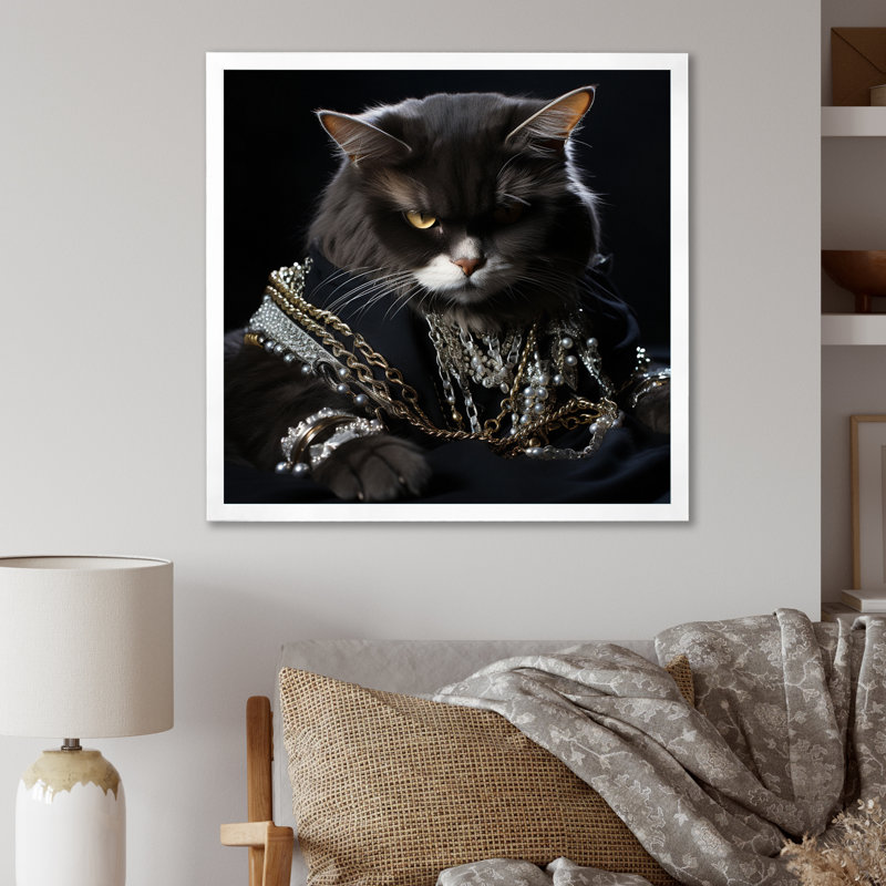 Gangsta Glam Cool Cat I, Cadre simple blanc, H 30 po x l 30 po x P 1 po