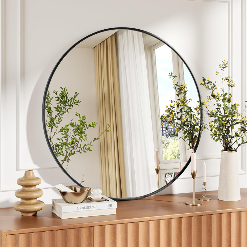 Round Wall Mirror, Metal Frame Circle Mirror for Bathroom, Bedroom & Entryway, Modern Rustic Decor, Heavy Duty Wall Mounted Vanity Mirror for Living Room, Hallway & Home Decor