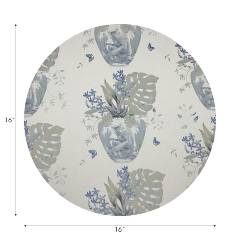 Monkey Small Jungle Vegan Leather Round Pebble Placemat, Powder
