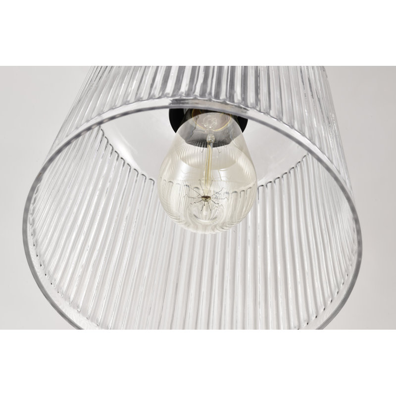  Alonsa - Luminaire suspendu - Finition noir mat - Verre côtelé transparent, H 11 po x l 8 po x P 8 po