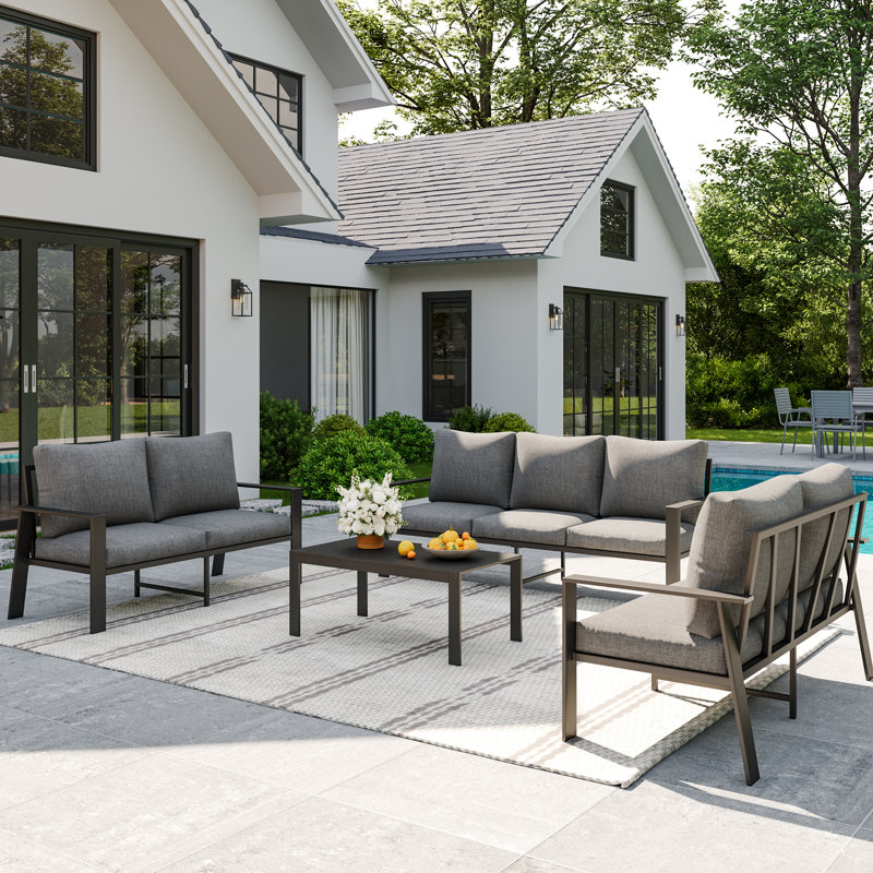 Aluminum Oudoor Sofa Set 7-Seat Patio Conversation Set with Coffee Table, No, Gray