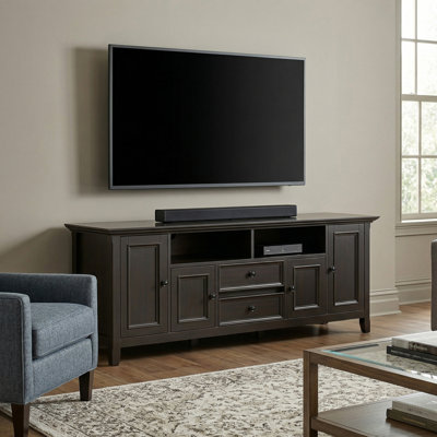 Amherst 72"W Solid Wood Transitional TV Stand for TVs up to 80" with 2 Cabinets, 2 Drawers, and Adjustable Shelves