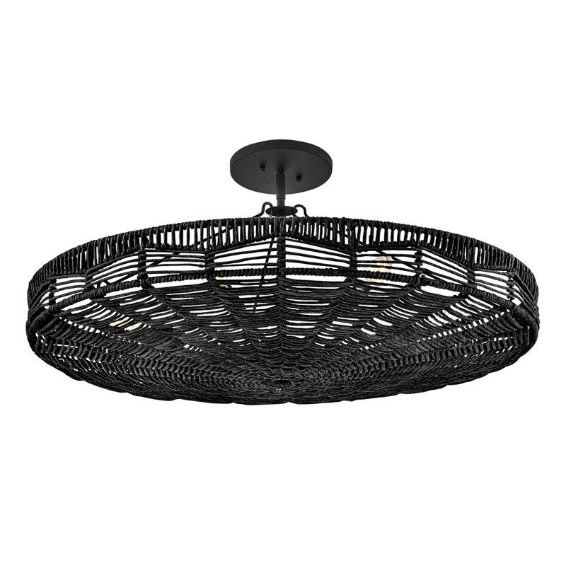 Ophelia Modern Black Rattan 6-Light LED Drum Pendant