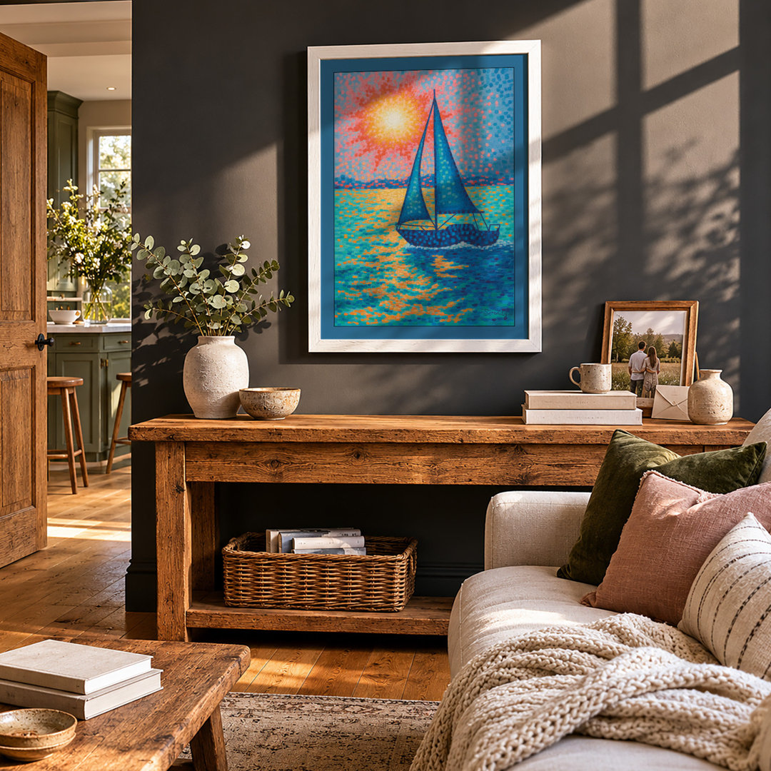 Sailboat Under Sun Coastal - Framed Print