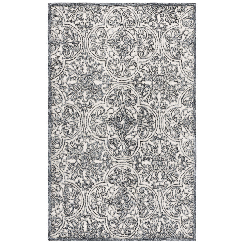 Msr Trace Hand Tufted Wool; Cotton With Latex Damask Rug, Rectangle 3' x 5'