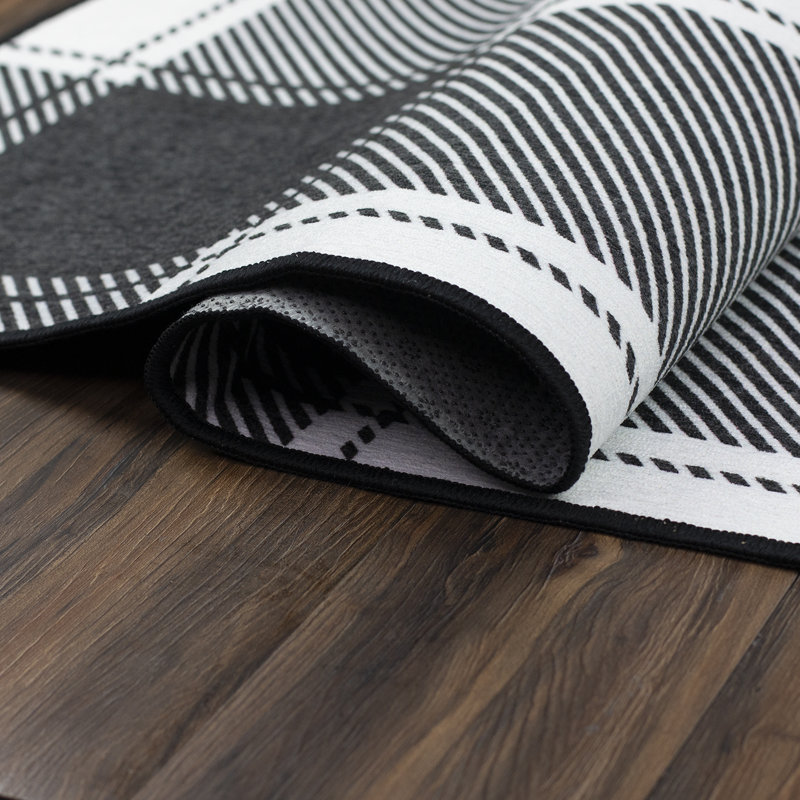 Gracie Oaks Washable Rug Bundle - 2 Piece Set - Buffalo Plaid Black (3' x 5' & 5' x 7')