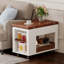Table basse / table d'appoint moderne 27,6 po avec plateau pliable et roulettes, rangement multi-niveaux, blanc et noyer-1233134729