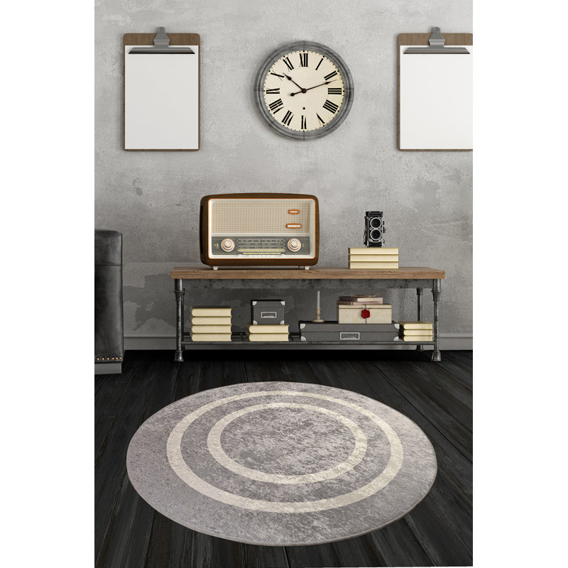 Geisler Machine Woven Grey Indoor Rug, Round 100cm