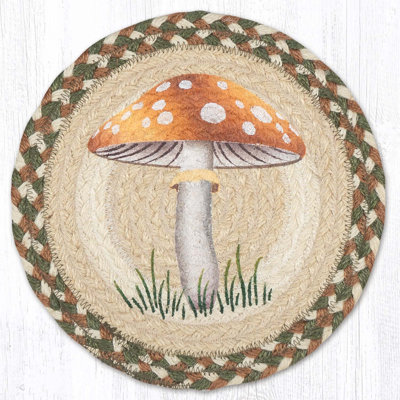  Dessous-de-plat rond en jute à motif champignon clair inspiré de la nature, diamètre de 10 pouces