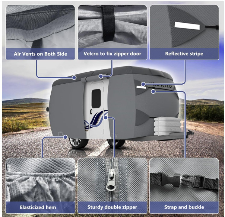 RV Cover For 33-35ft Travel Trailers - Heavy Duty 8-Layer, Waterproof, UV Resistant, With Windproof Straps & Accessories