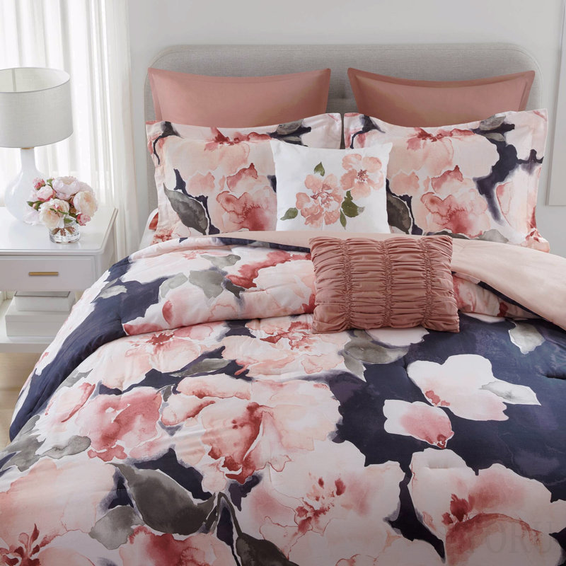 Ensemble d'édredon pour grand lit 7 pièces, Multicolore rosé