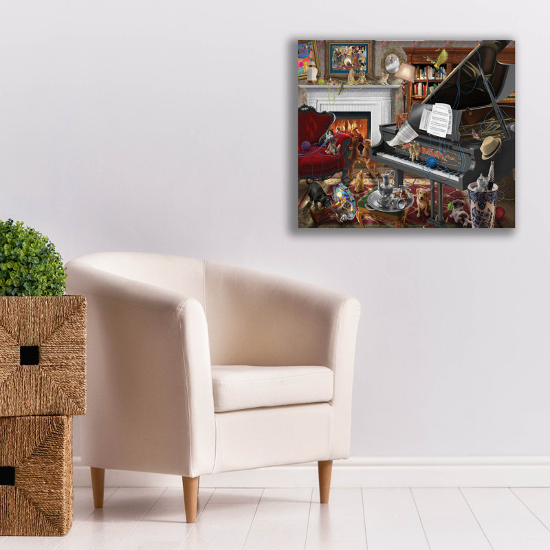«Has Anyone Seen My Yarn» par Bigelow, illustrations sur toile, H 26 po x l 30 po x P 1,5 po