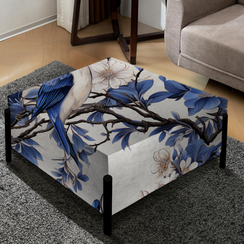 Motif victorien noir et blanc Horse Garden - grand repose-pieds carré à imprimé animal