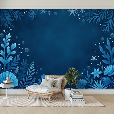 Peel and Stick Wallpaper 144" L x 100" W Modern Self Adhesive Wall Mural for Bedroom - With Navy blue rough Toned texture Old scratched Print