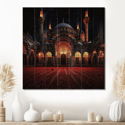 «Ottoman Mosques At Night», impression de bois rouge sur bois de pin