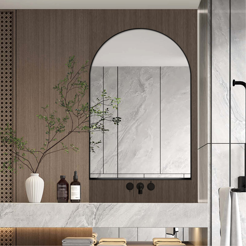 24X36 Inch Metal Framed Bathroom Cabinet, Matte Black, Arched Recessed With Mirror And Adjustable Shelf Options Cabinet Mirror, Black Frame For Bathroom, Shelves Organization