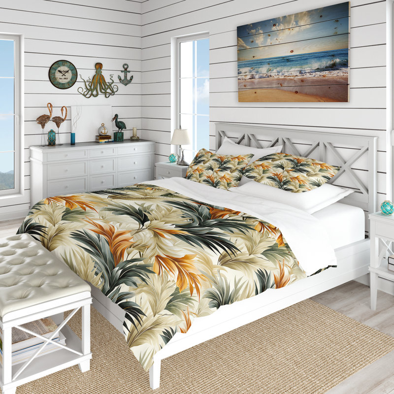 Natural Elements Tropical Pattern Duvet Cover, King Duvet Cover + 2 King Shams