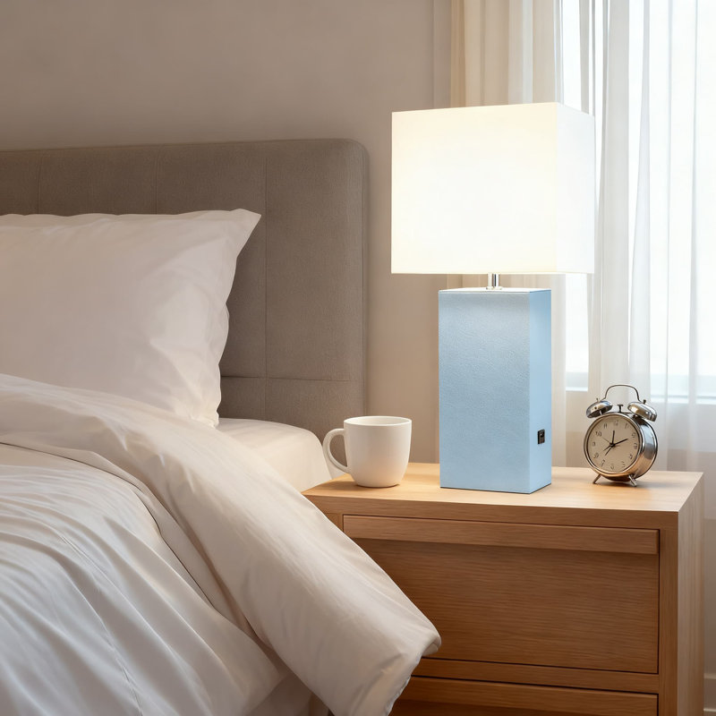 Lampe de table moderne en cuir avec port de charge USB et ampoule DEL incluse pour le salon, la chambre à coucher, le bureau et le vestibule