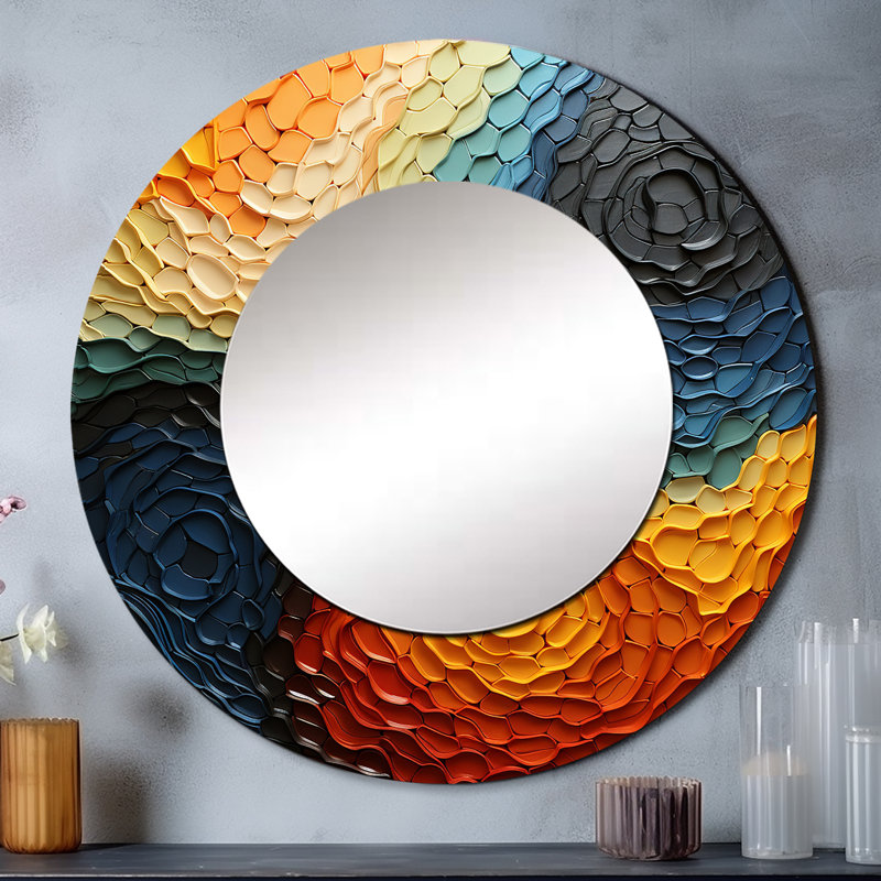«Teal Orange Op Art Rhythmic Illusion I», art mural unique, 36 po x 36 po