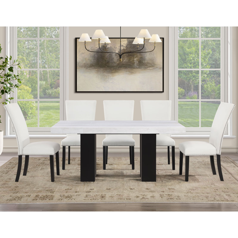 Ensemble de salle à manger Anxhela, 30.5" H x 40" W x 70" D, Blanc, 7 pièces : table, 6 chaises