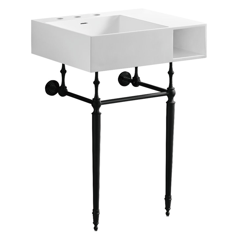 Évier à console solide 24 pouces avec pieds en laiton Kingston (8 pouces, 3 trous) Kingston Aurelius, Noir mat