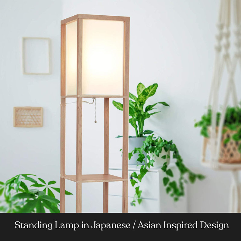 Peydon 63'' Column Floor Lamp, Natural Wood