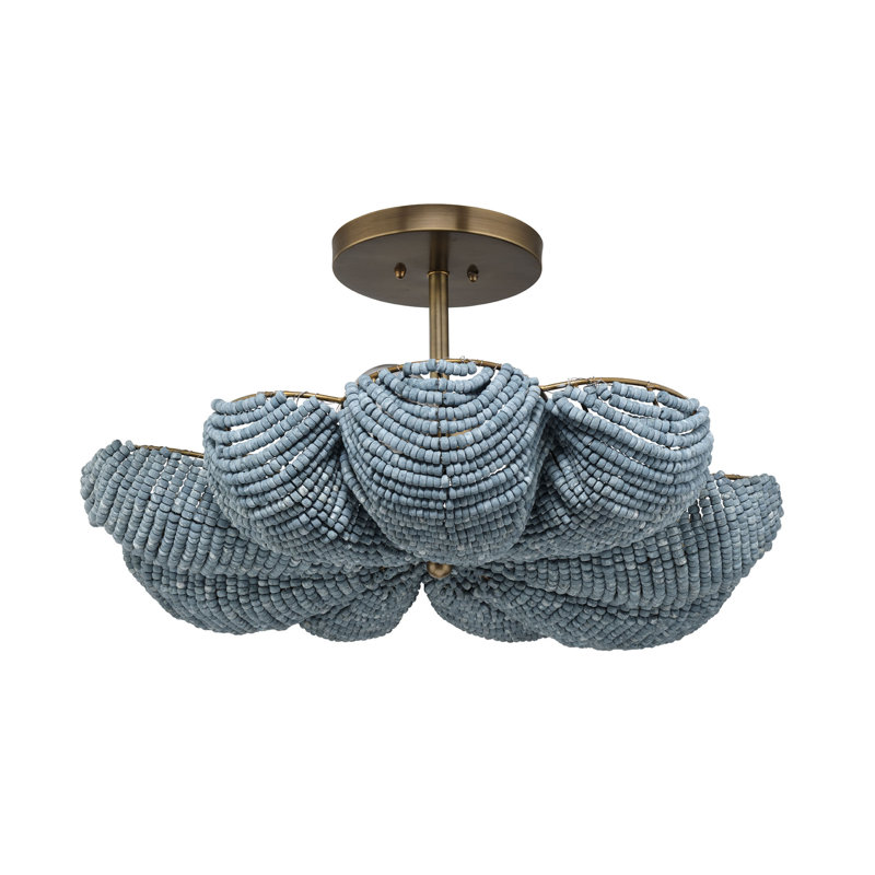 Anguilla Semi-Flush Mount in Blue Wood Beads, Blue