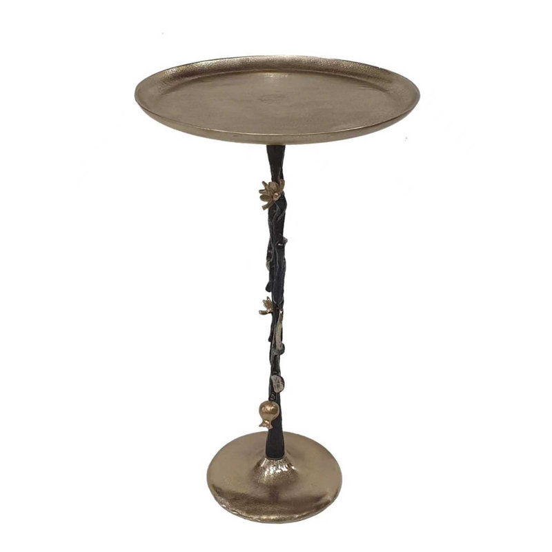 Table d'appoint de 24 pouces de hauteur en aluminium noir et or avec motif de grenade, table de bout enchanteresse, présentoir ou support à plante