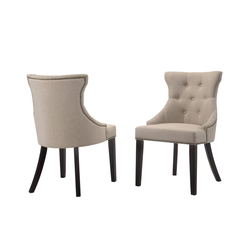 Elegant Tan 35" Dining Chair with Wingback Comfort, Espresso, Cream