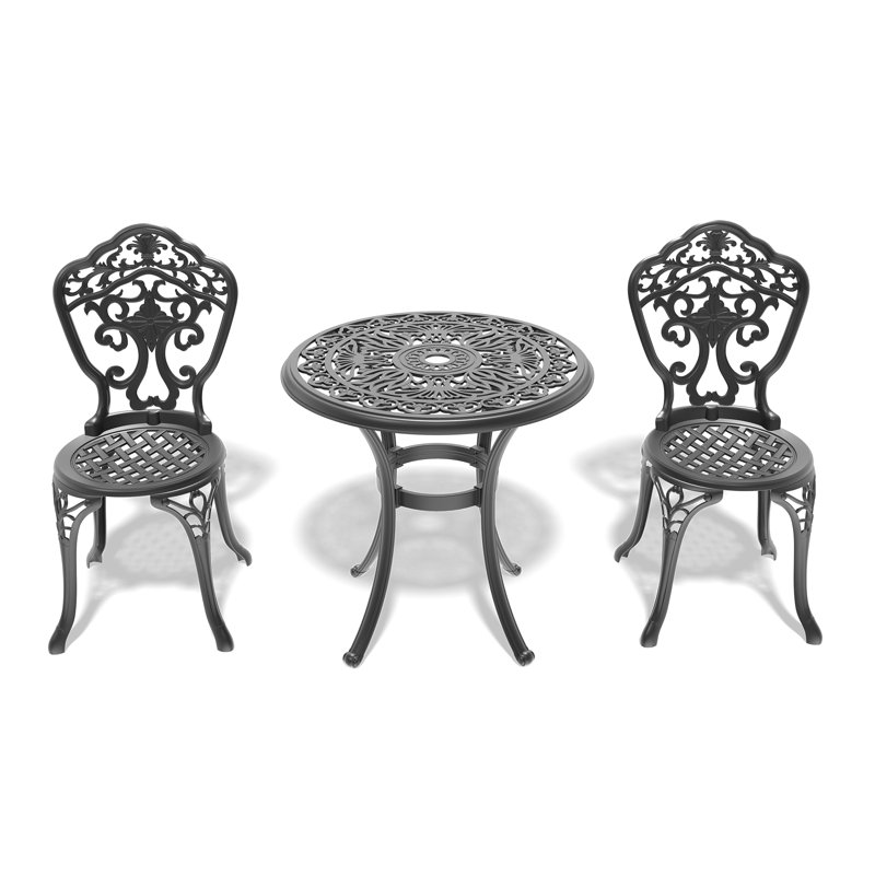 3-Piece Set Of All-Weather Cast Aluminum Dining Furniture Set With Black Frame, 2