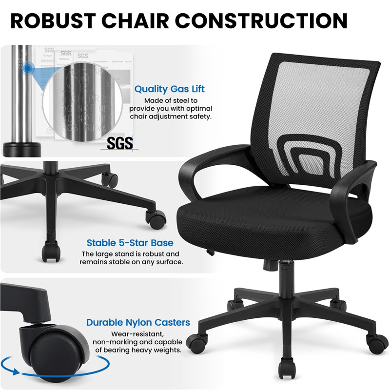 Ergonomic Mesh Task Chair with Adjustable Lumbar Support, Black