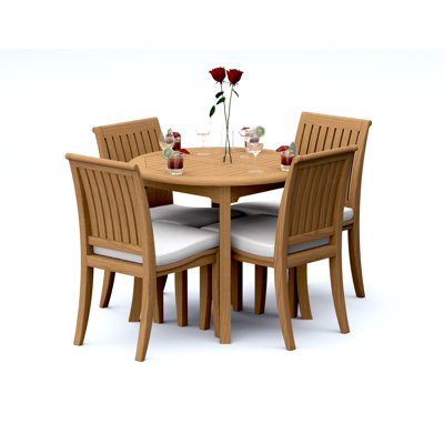 Ensemble de salle à manger 3 pièces en bois de teck de qualité A: table ronde de 36 po et 2 chaises sans accoudoirs Lagos # 11LG0700
