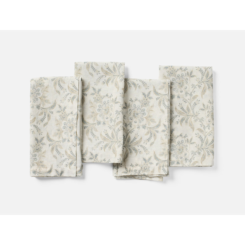 Marguerite Organic Print Napkin Set/4 20"X20", Natural w/ Gulf