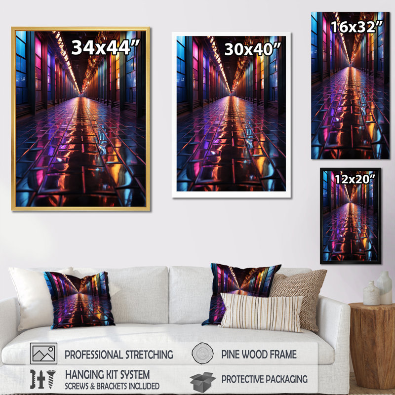 «Colorful Tunnel Urban Mirage», impression sur toile, Cadre simple noir, H 44 po x l 34 po x P 1,5 po
