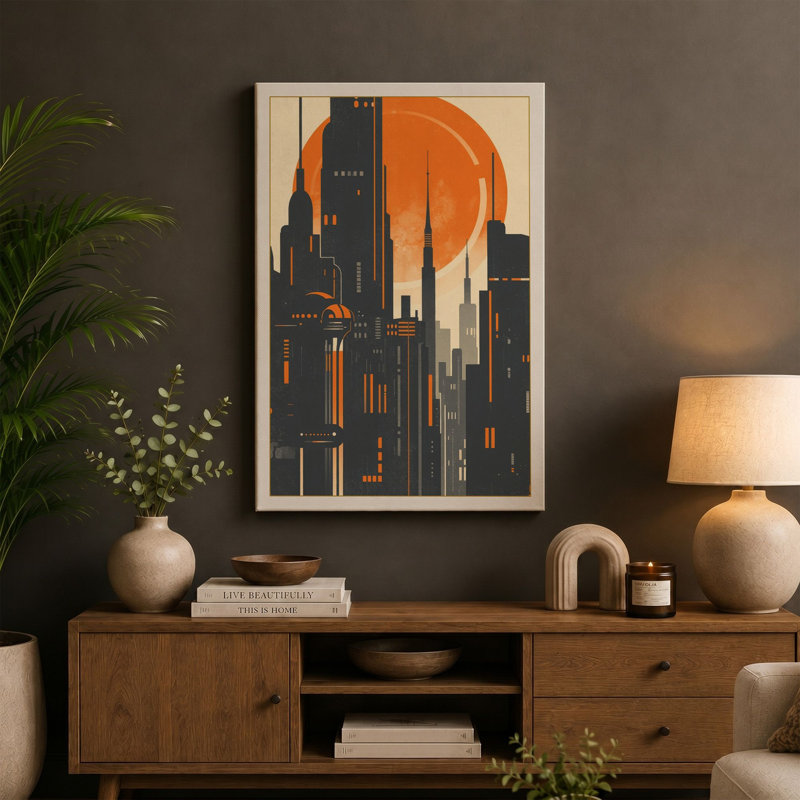 Skyline Art Deco - Wrapped Canvas, 36x24 - 91.4 x 61.0 cm, Cream Border