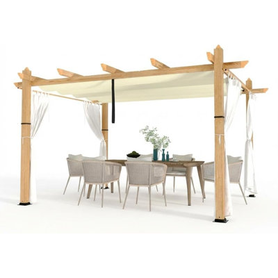 Pavillon de jardin pergola 10 * 13FT, structure en aluminium avec rideaux bleus et maille blanche, pavillon de patio