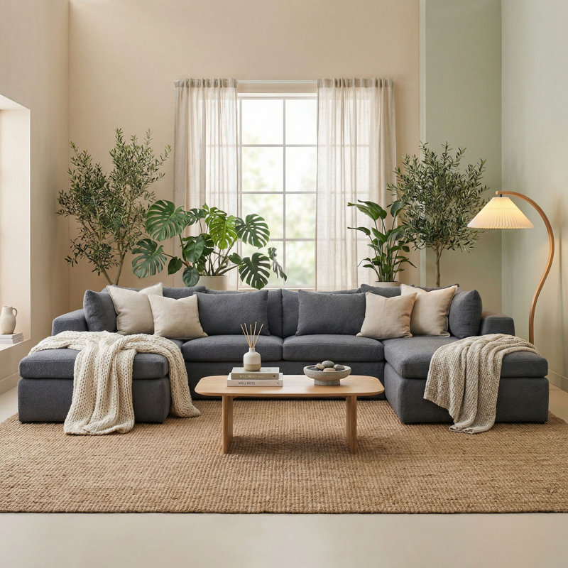 Canapé modulaire rembourré 3 pièces 140 po Teddy, Gris moyen 100% polyester