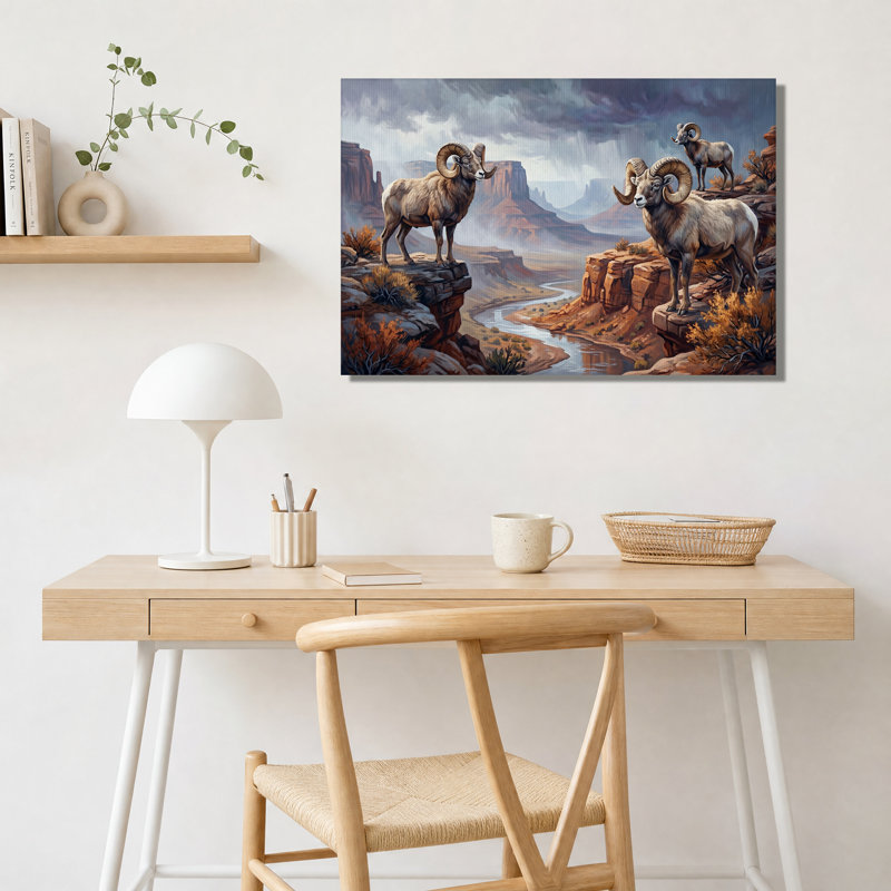 Mouflon d'Amérique sur des falaises de roche rouge dans un canyon - Tableau sur toile, H 16 po x l 24 po