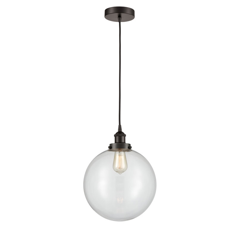 Luminaire suspendu simple à 1 lumière Frederick, H 15,5 po x l 12 po x P 12 po, Transparent, Bronze huilé